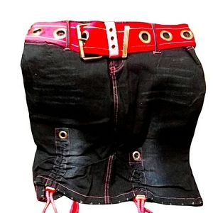 Zoey BETH DARK BLUE JEAN (SZ LARGE) DENIM STRETCH SKIRT WITH WIDE PINK B…